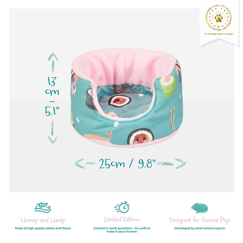 Image showing product features and dimensions of Kavee limited edition sushi design cuddle cup