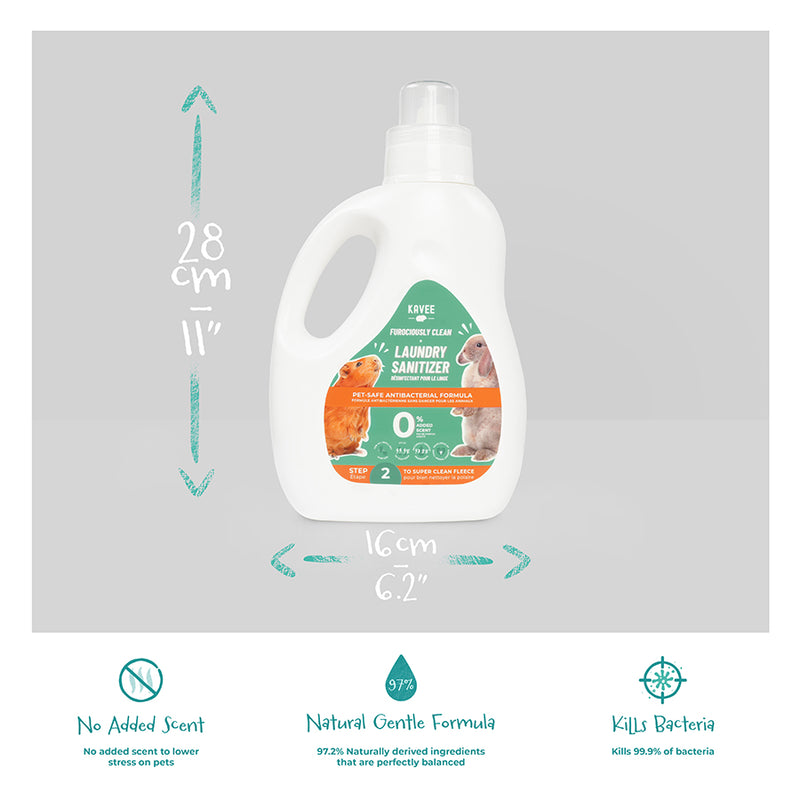 kavee laundry sanitizer bottle on grey background with product features