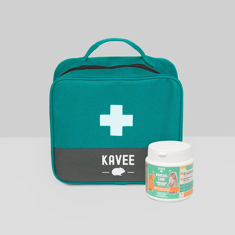 Kavee medical kit & crucial care on grey background