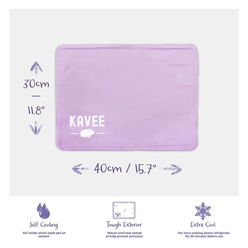 Kavee's lilac cooling mat showing product dimensions