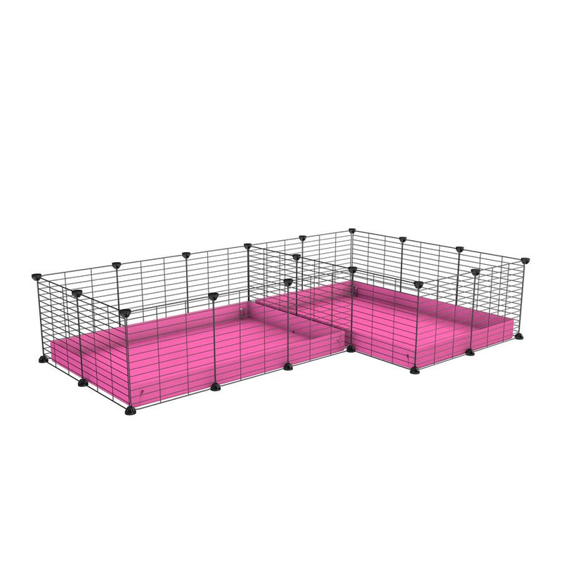 A 6x2 L-shape C&C cage with divider for guinea pig fighting or quarantine with pink correx from brand kavee