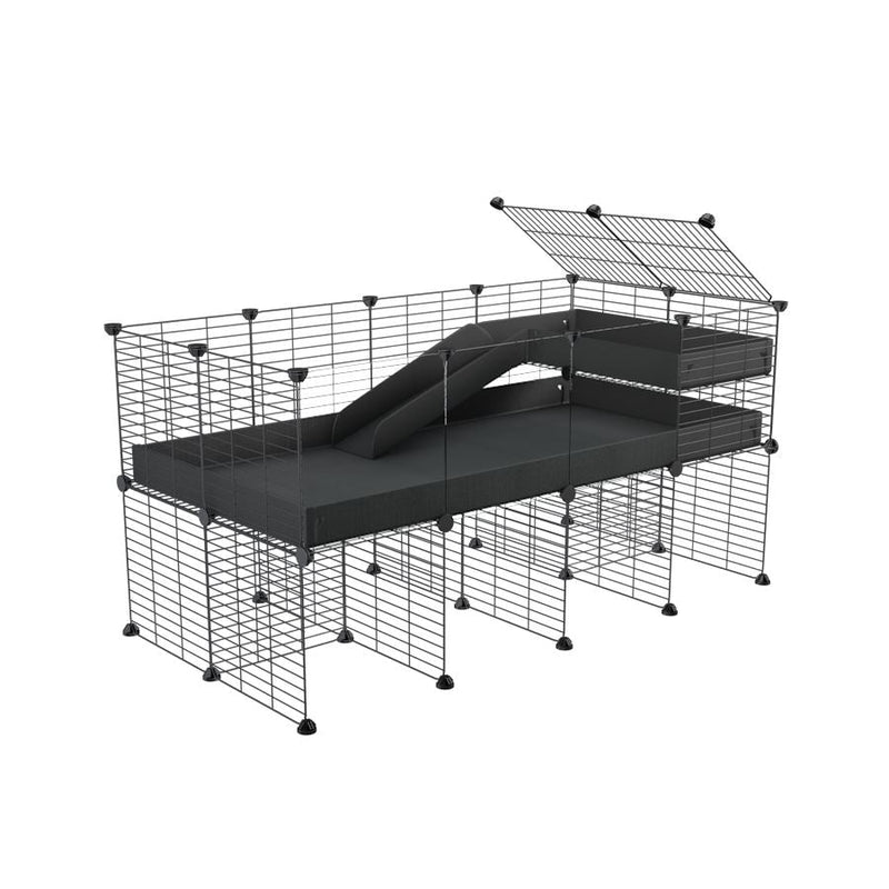 a 4x2 CC guinea pig cage with clear transparent plexiglass acrylic panels  with stand loft ramp small mesh grids black corroplast by brand kavee