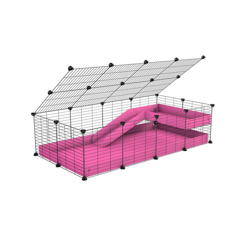 a 2x4 C and C guinea pig cage with loft ramp lid small hole size grids pink coroplast kavee