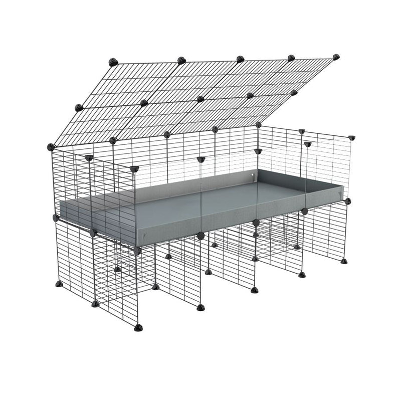a 4x2 C&C cage with clear transparent perspex acrylic windows  for guinea pigs with a stand and a top grey plastic safe grids by kavee