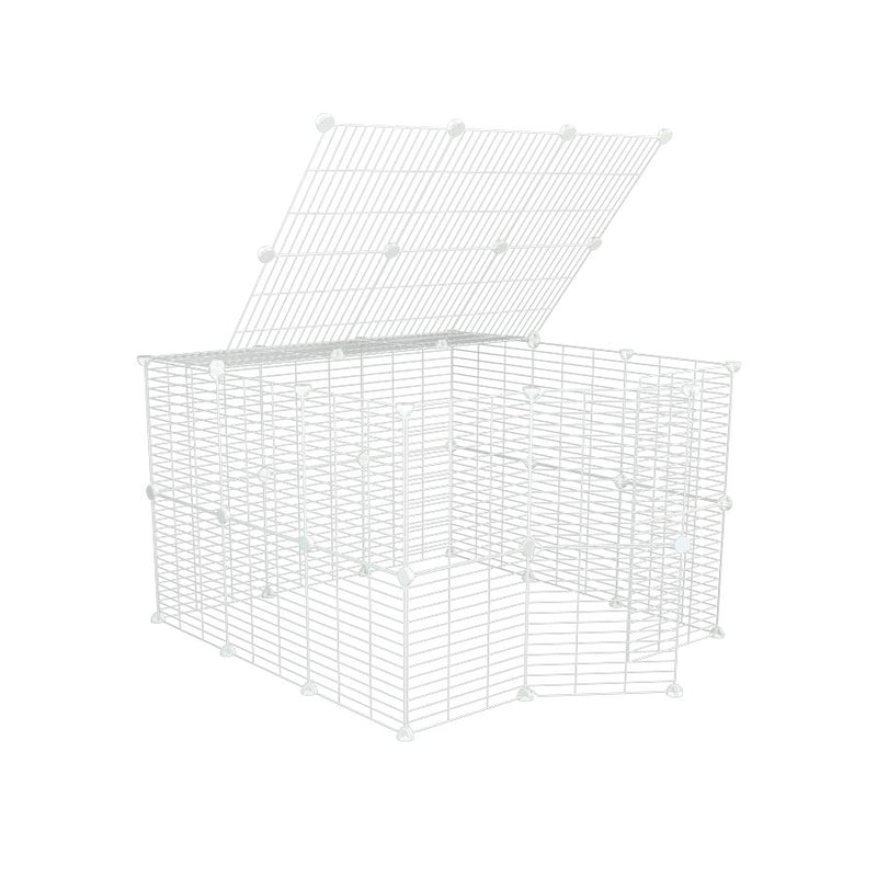 a tall 3x3 outdoor modular playpen with a lid and baby proof C and C white grids for guinea pigs or Rabbits by brand kavee 