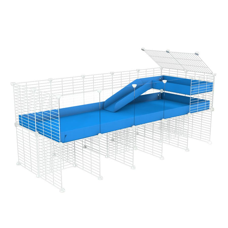 a 5x2 CC guinea pig cage with clear transparent plexiglass acrylic panels  with stand loft ramp small mesh white C&C grids blue corroplast by brand kavee