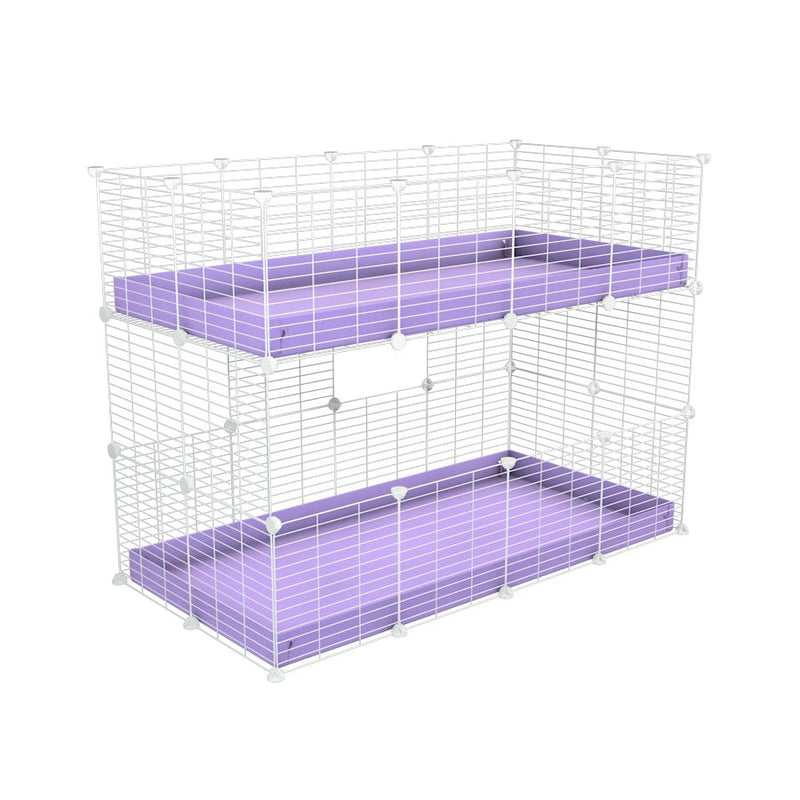 A 4x2 double stacked c and c guinea pig cage with two stories lilac pastel coroplast safe size white grids by brand kavee