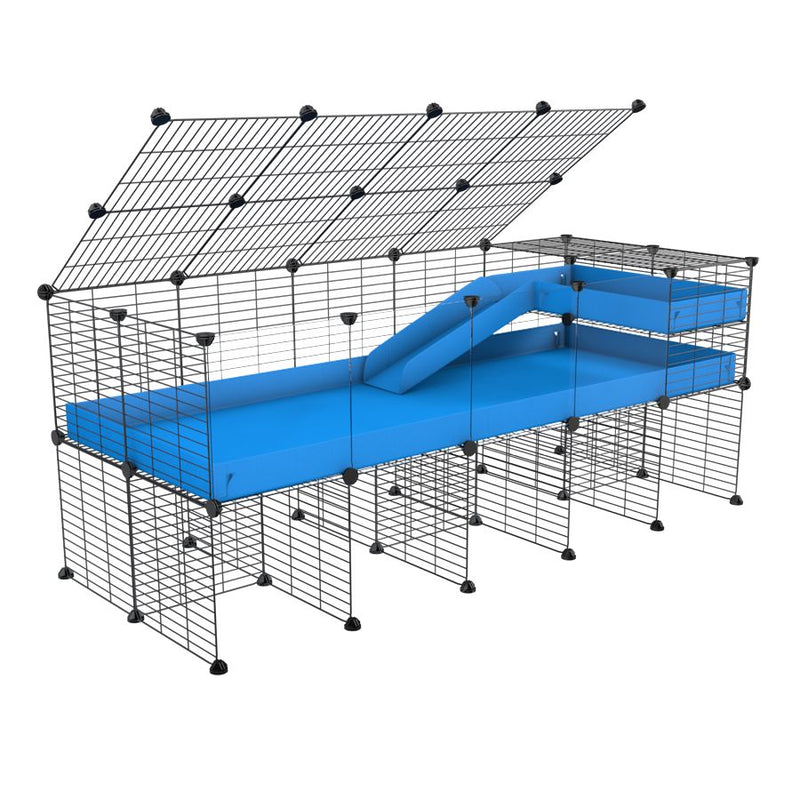 A 2x5 C and C guinea pig cage with clear transparent plexiglass acrylic panels  with stand loft ramp lid small size meshing safe grids blue correx sold in UK