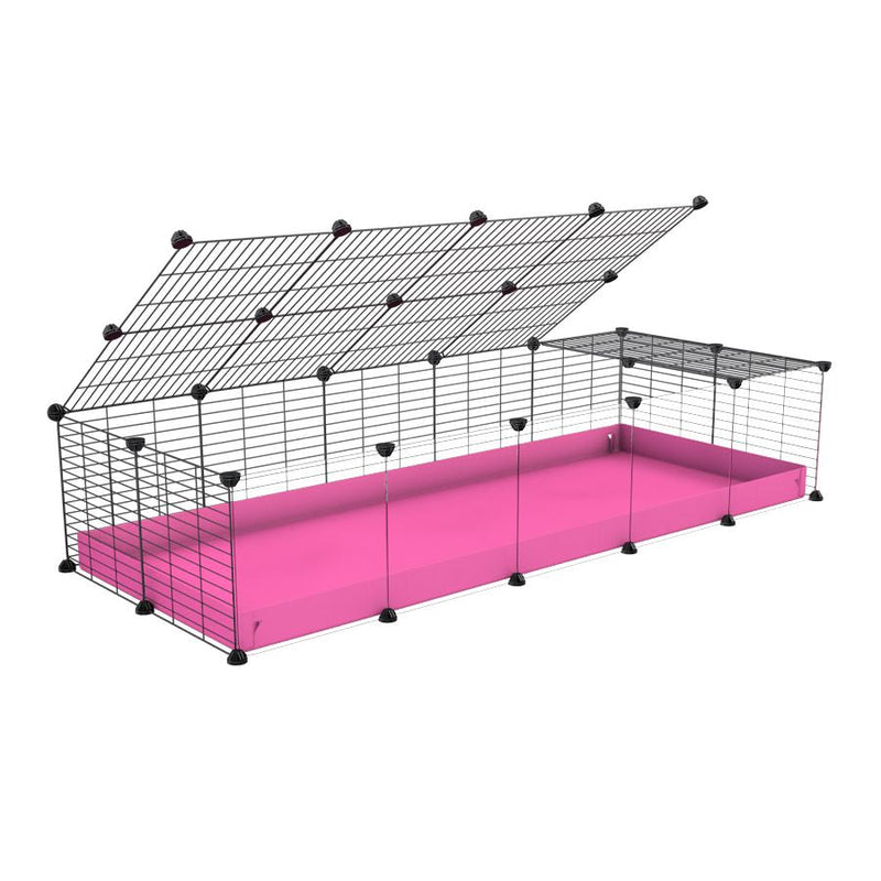 A 2x5 C and C cage with clear transparent plexiglass acrylic grids  for guinea pigs with pink coroplast a lid and small hole grids from brand kavee