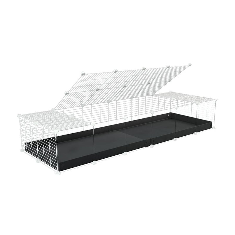 A 2x6 C and C cage with clear transparent plexiglass acrylic grids  for guinea pigs with black coroplast a lid and small hole white grids from brand kavee