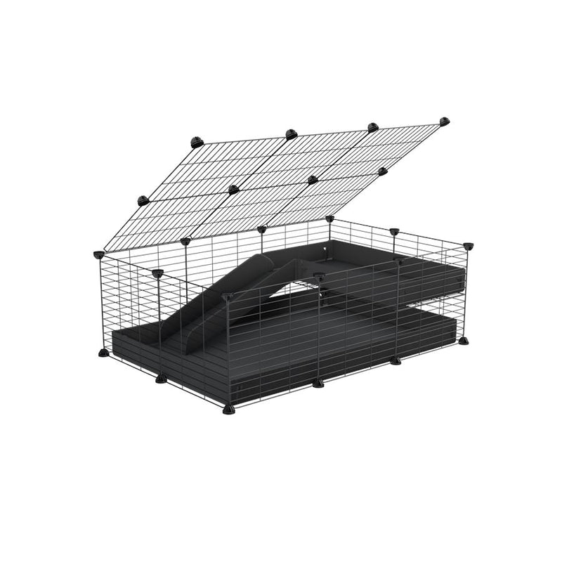a 2x3 C and C guinea pig cage with loft ramp lid small hole size grids black coroplast kavee