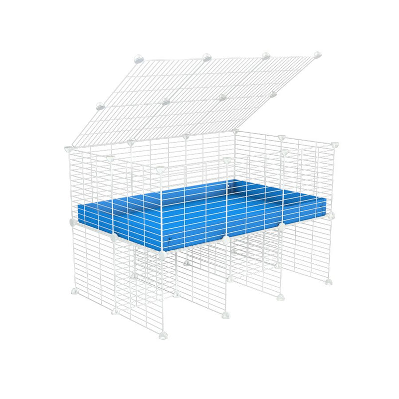 a 3x2 C&C cage for guinea pigs with a stand and a top blue plastic safe white C and C grids by kavee