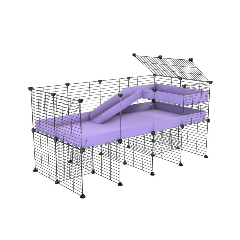 a 4x2 CC guinea pig cage with clear transparent plexiglass acrylic panels  with stand loft ramp small mesh grids purple lilac pastel corroplast by brand kavee