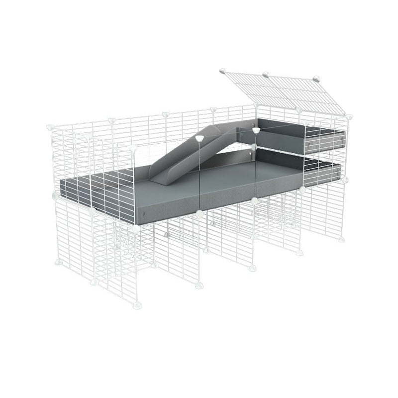 a 4x2 CC guinea pig cage with clear transparent plexiglass acrylic panels  with stand loft ramp small mesh white C&C grids grey corroplast by brand kavee