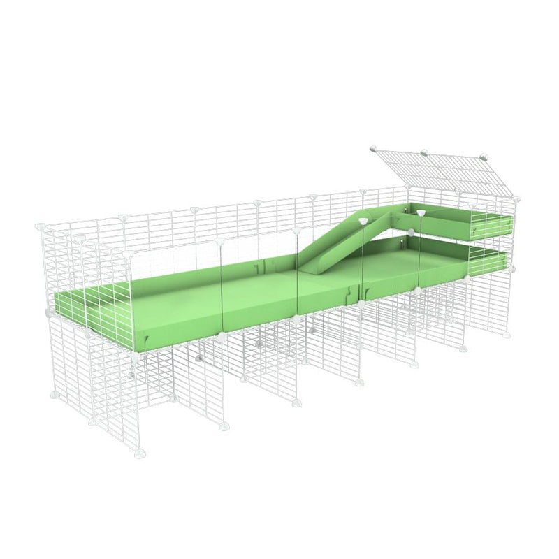 a 6x2 CC guinea pig cage with clear transparent plexiglass acrylic panels  with stand loft ramp small mesh white grids green pastel pistachio corroplast by brand kavee
