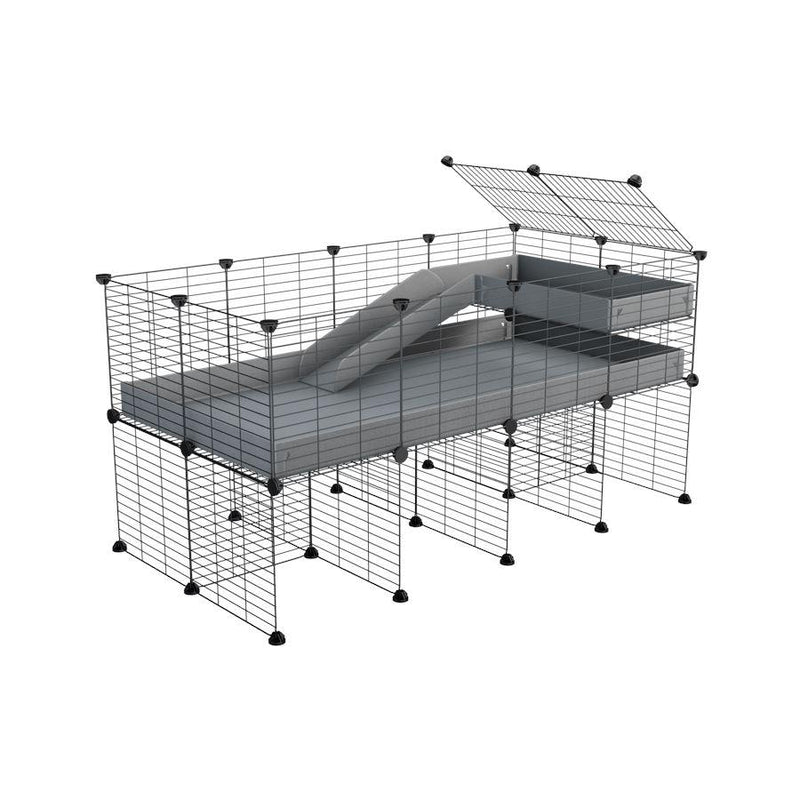 a 4x2 CC guinea pig cage with stand loft ramp small mesh grids grey corroplast by brand kavee