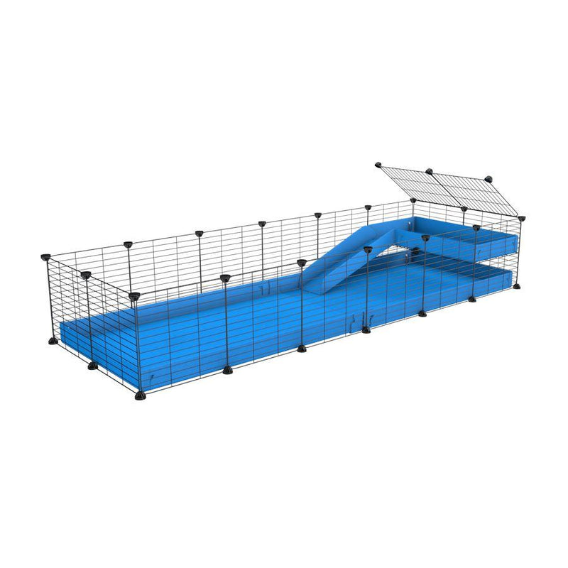 a 6x2 C&C guinea pig cage with a loft and a ramp blue coroplast sheet and baby bars by kavee
