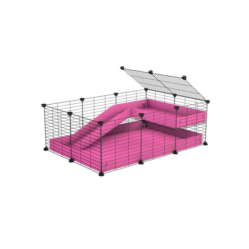 a 3x2 C&C guinea pig cage with a loft and a ramp pink coroplast sheet and baby bars by kavee