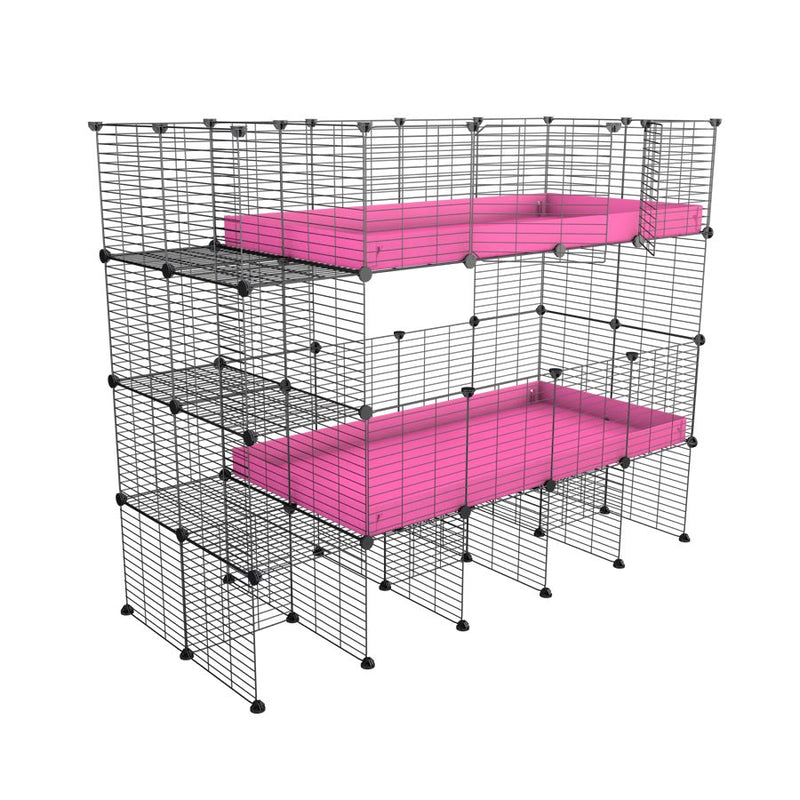 A stacked 4x2 c&c cage for 2 pairs of guinea pigs with stand and side storage for guinea pigs with two levels pink correx baby safe grids by brand kavee in the uk