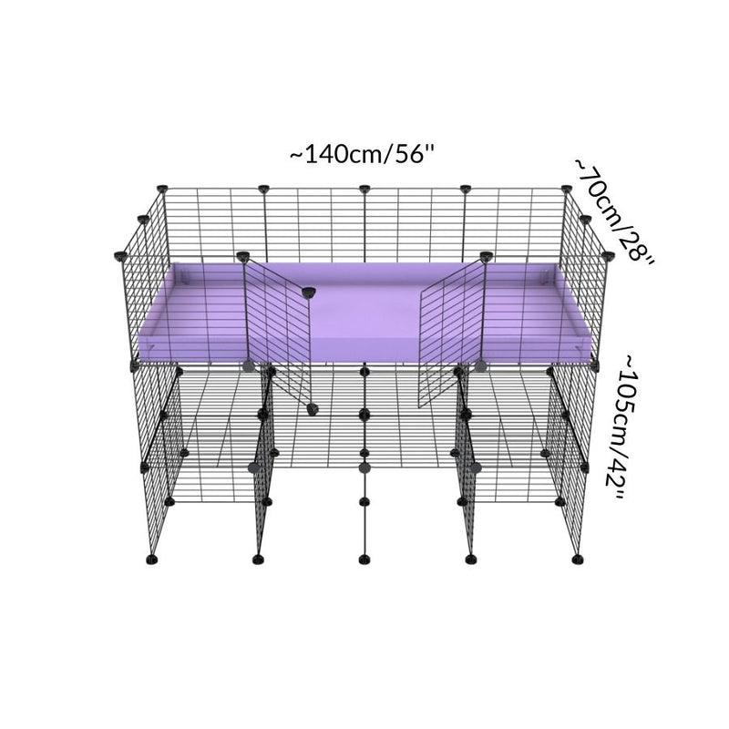 Dimension for a tall 4x2 C&C guinea pigs cage with a double stand purple coroplast and safe small hole grids sold in Uk by kavee