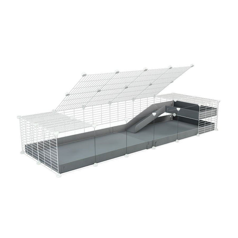 a 2x6 C and C guinea pig cage with clear transparent plexiglass acrylic panels  with loft ramp lid small hole size white C&C grids grey coroplast kavee