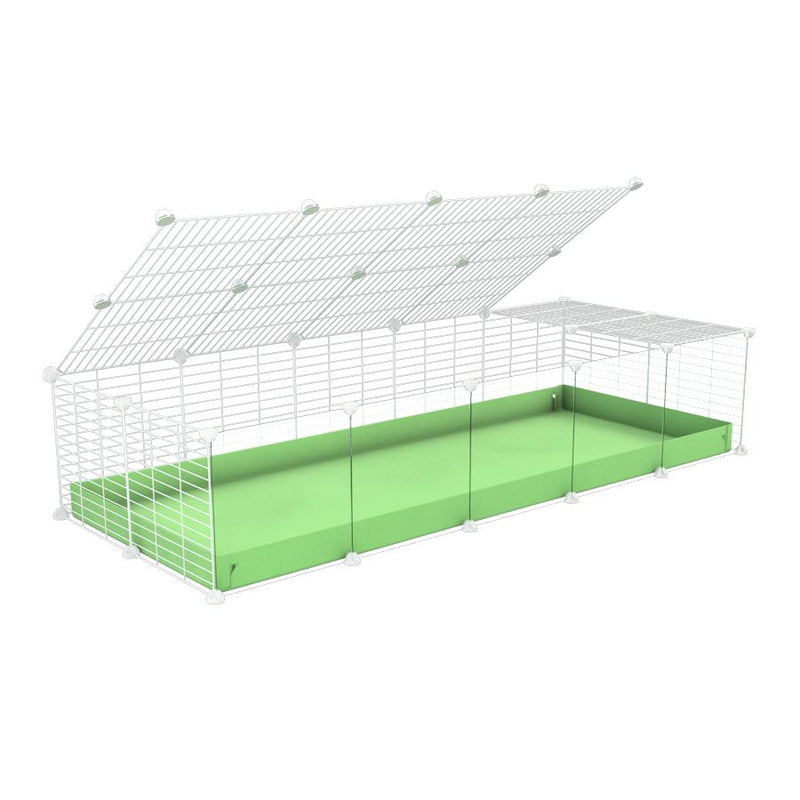 A 2x5 C and C cage with clear transparent plexiglass acrylic grids  for guinea pigs with green pastel pistachio coroplast a lid and small hole white grids from brand kavee