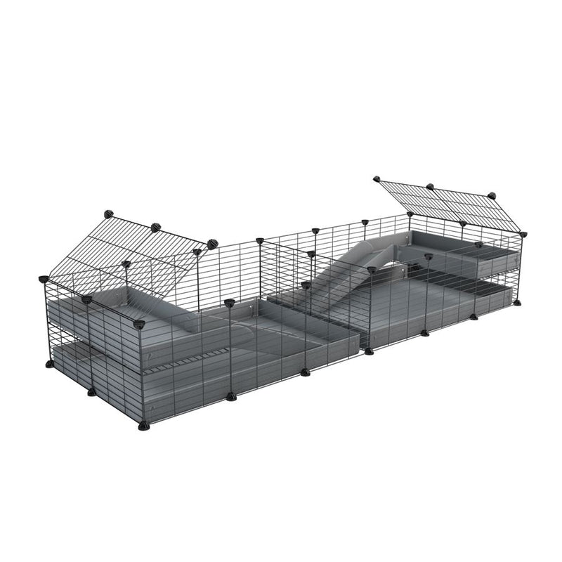 A 6x2 C&C cage with divider and loft ramp for guinea pig fighting or quarantine with grey coroplast from brand kavee