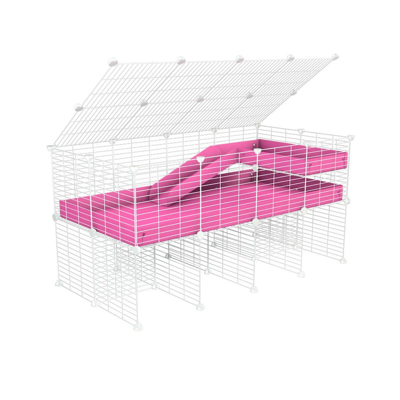 A 2x4 C and C guinea pig cage with stand loft ramp lid small size meshing safe white CC grids pink correx sold in UK