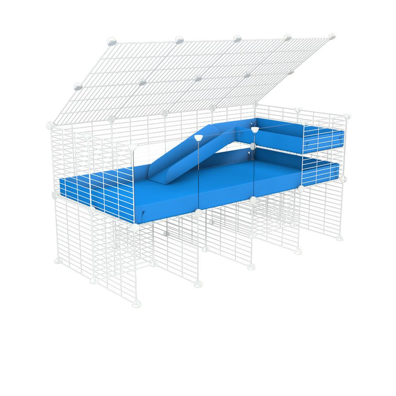 A 2x4 C and C guinea pig cage with clear transparent plexiglass acrylic panels  with stand loft ramp lid small size meshing safe white C and C grids blue correx sold in UK