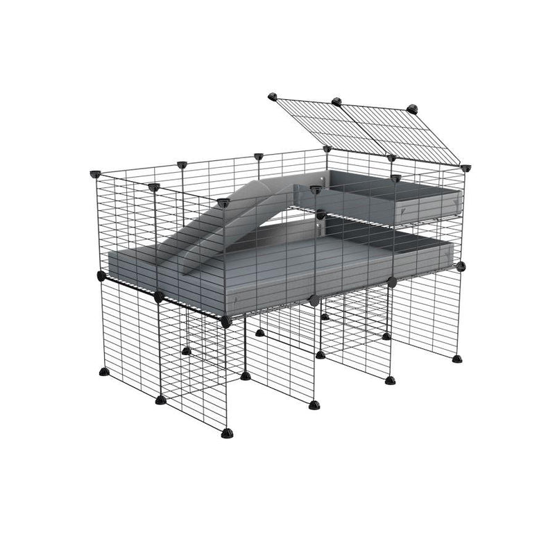 a 3x2 CC guinea pig cage with stand loft ramp small mesh grids grey corroplast by brand kavee