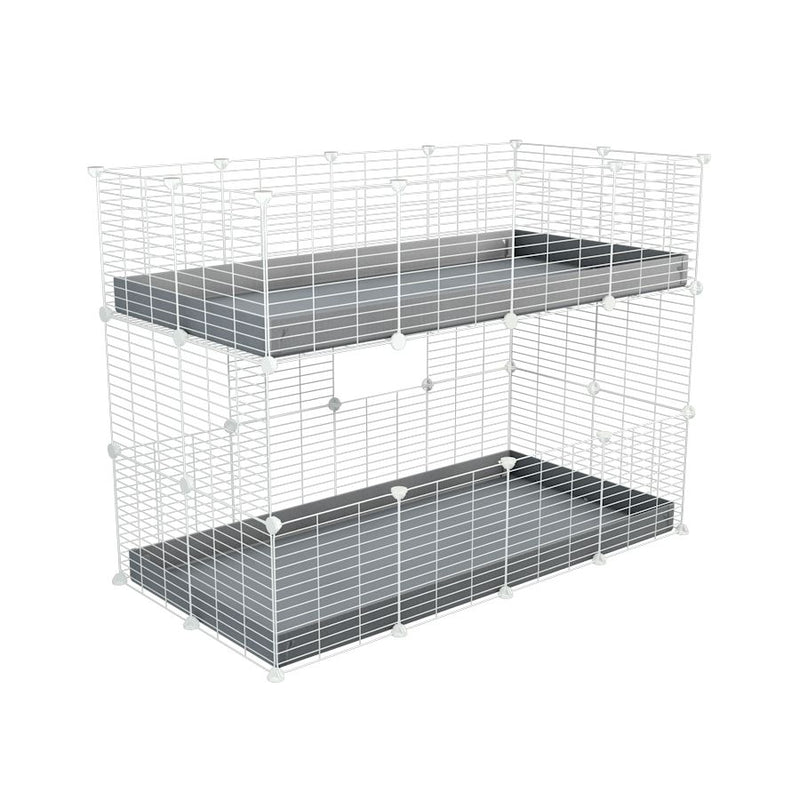 A 4x2 double stacked c and c guinea pig cage with two stories grey coroplast safe size white CC grids by brand kavee