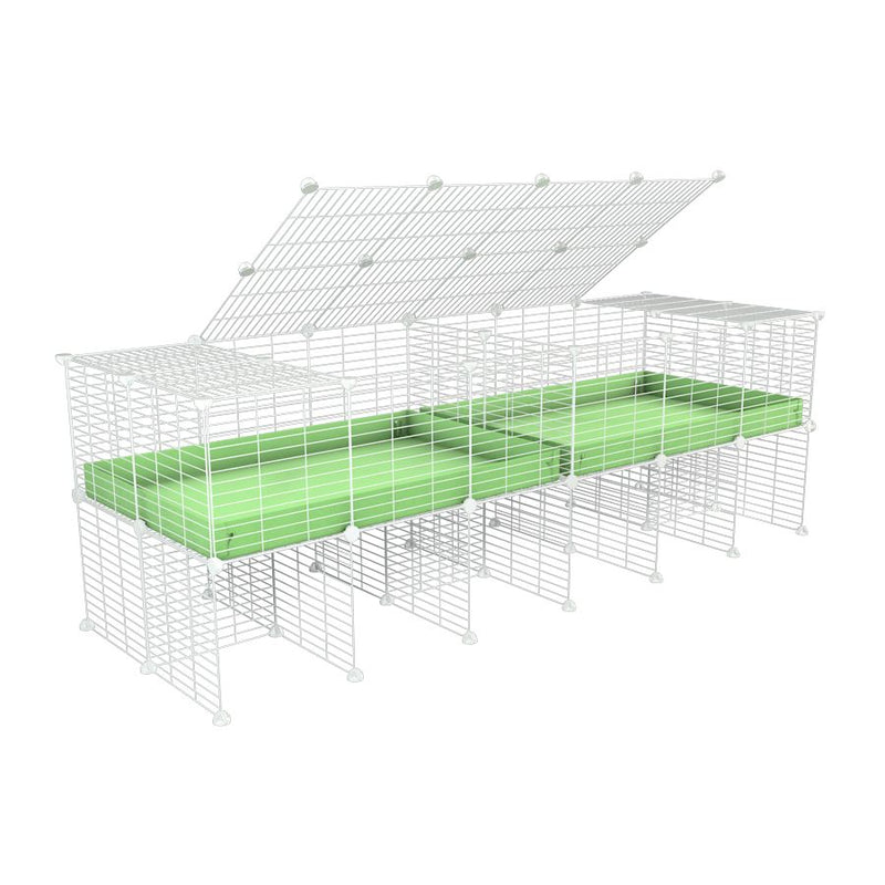A 6x2 white C&C cage with lid divider stand for guinea pig fighting or quarantine with green coroplast from brand kavee