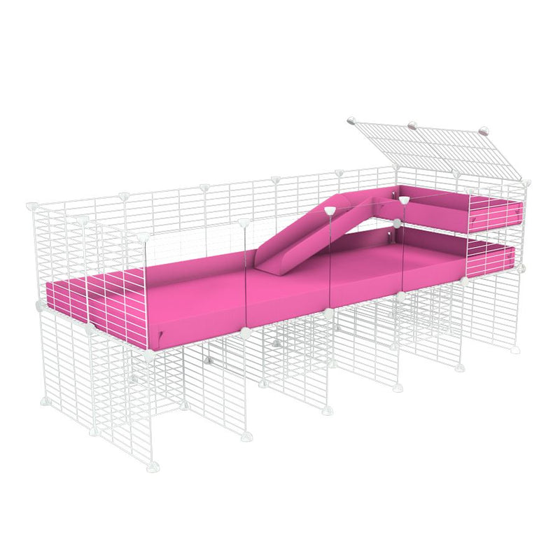 a 5x2 CC guinea pig cage with clear transparent plexiglass acrylic panels  with stand loft ramp small mesh white CC grids pink corroplast by brand kavee