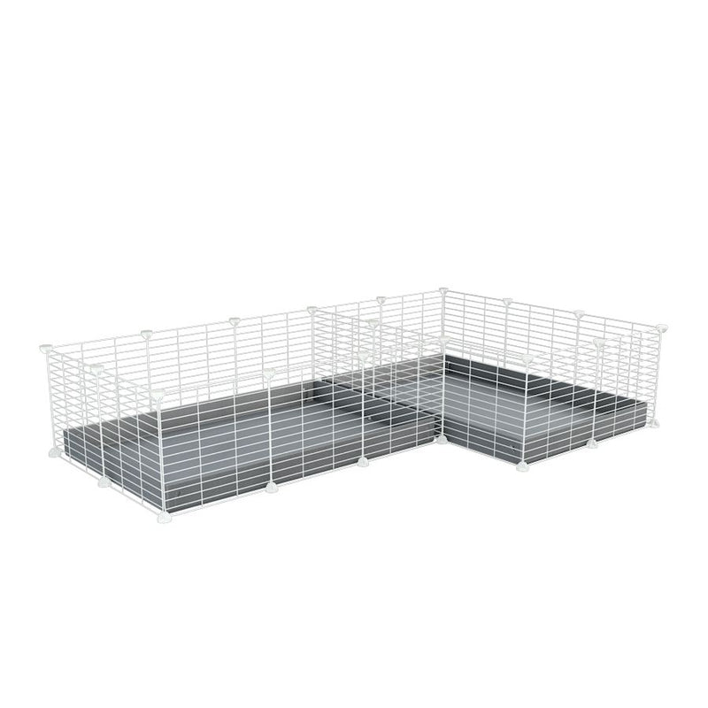 A 6x2 L-shape white C&C cage with divider for guinea pig fighting or quarantine with grey coroplast from brand kavee