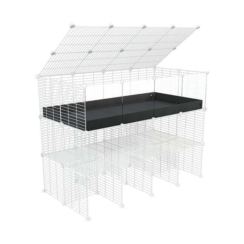 a tall 4x2 C&C guinea pigs cage with clear transparent plexiglass acrylic panels  with a double stand black coroplast a lid and safe small hole white CC grids sold in UK by kavee