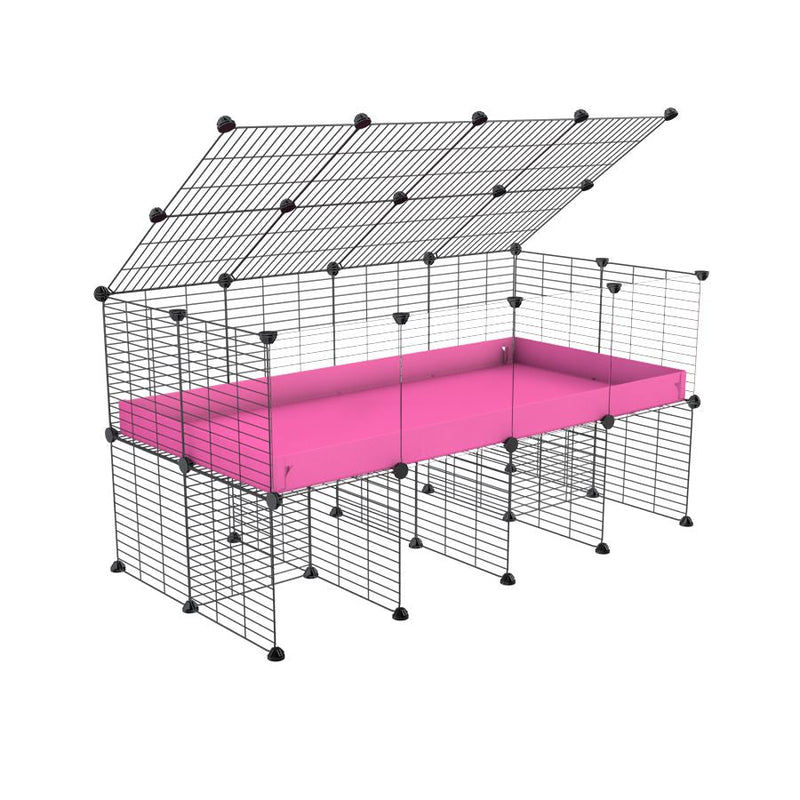 a 4x2 C&C cage with clear transparent perspex acrylic windows  for guinea pigs with a stand and a top pink plastic safe grids by kavee