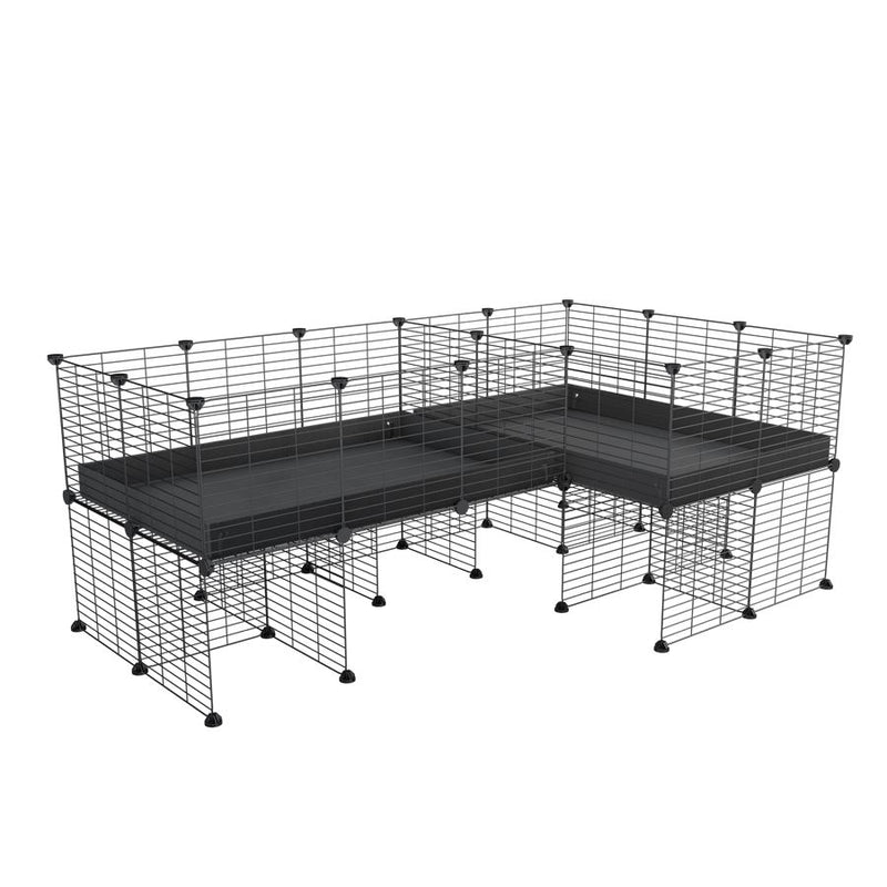 A 6x2 L-shape C&C cage with divider and stand for guinea pig fighting or quarantine with black coroplast from brand kavee