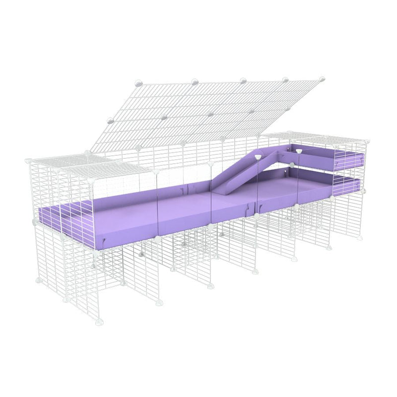 A 2x6 C and C guinea pig cage with clear transparent plexiglass acrylic panels  with stand loft ramp lid small size meshing safe white grids purple lilac pastel correx sold in UK