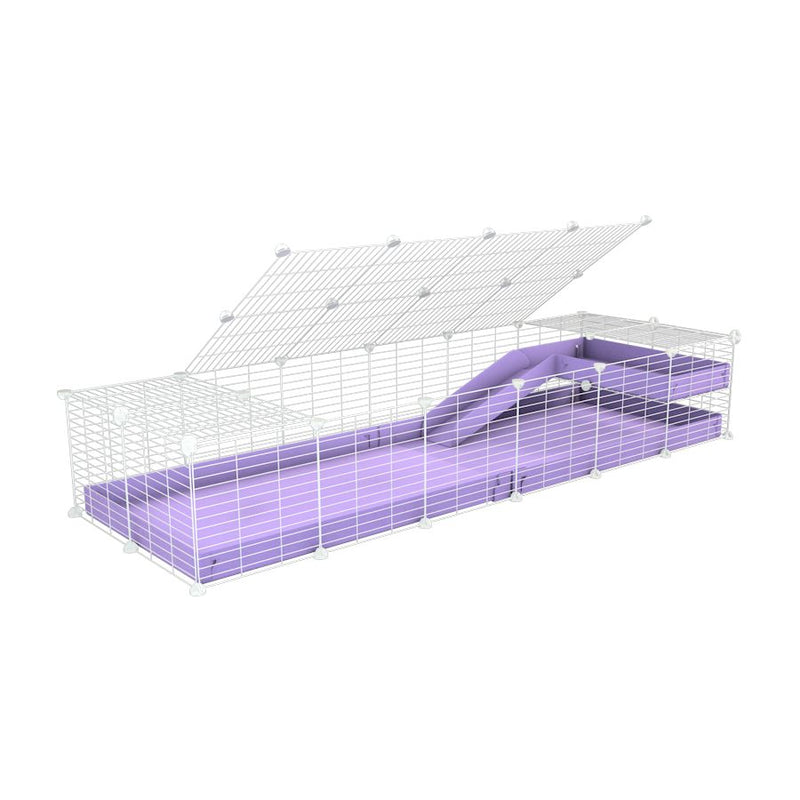 a 2x6 C and C guinea pig cage with loft ramp lid small hole size white grids purple lilac pastel coroplast kavee