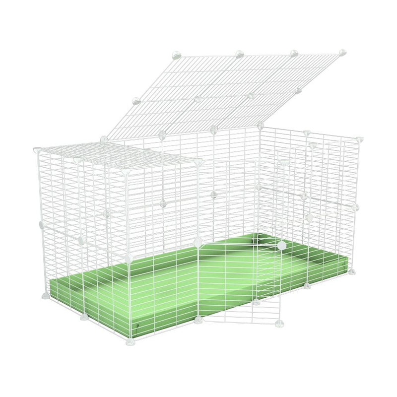 A 4x2 C&C rabbit cage with a lid and safe small meshing baby bars white grids and green coroplast by kavee UK