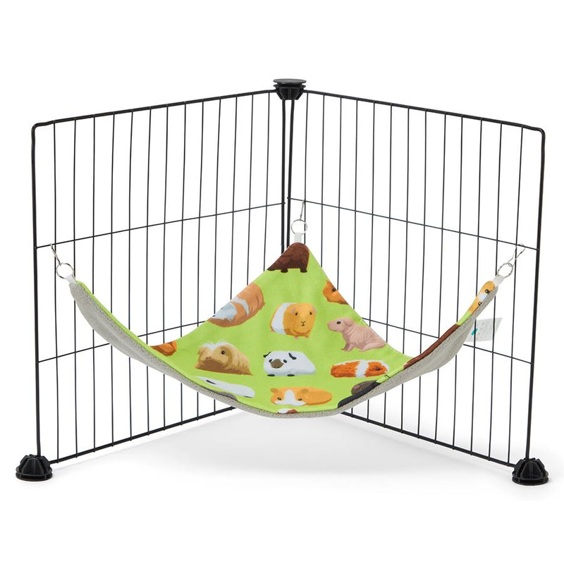  a guinea pig hammock hung on C&C cage made of green guinea pig fabric fleece by kavee 
