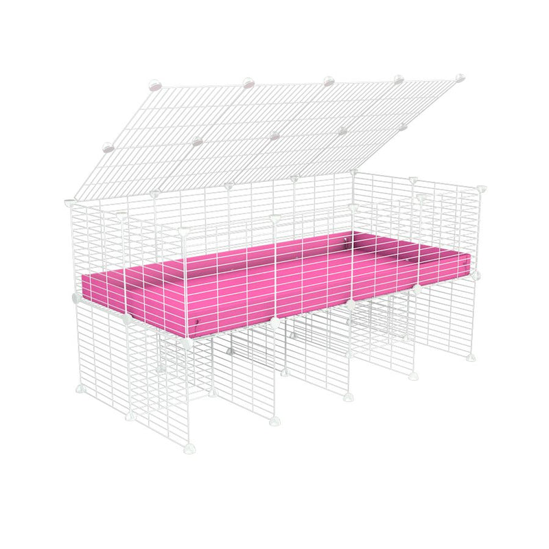 a 4x2 C&C cage for guinea pigs with a stand and a top pink plastic safe white C&C grids by kavee