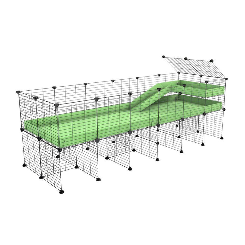 a 6x2 CC guinea pig cage with stand loft ramp small mesh grids green pastel pistachio corroplast by brand kavee