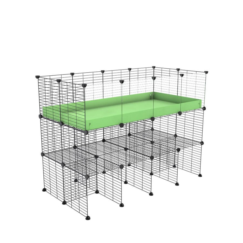 a tall 4x2 C&C guinea pigs cage with clear transparent plexiglass acrylic panels  with a double stand green pistachio coroplast and safe small hole grids sold in UK by kavee