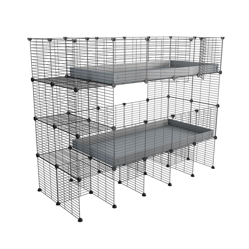 A two tier 4x2 c&c cage with Stand and side storage for guinea pigs with two levels grey correx baby safe grids by brand kavee in the uk