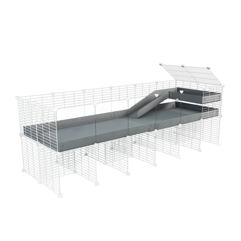 a 6x2 CC guinea pig cage with clear transparent plexiglass acrylic panels  with stand loft ramp small mesh white C and C grids grey corroplast by brand kavee