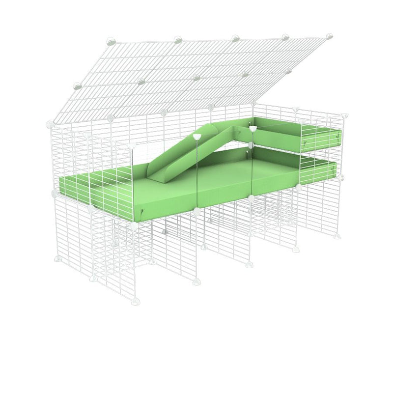 A 2x4 C and C guinea pig cage with clear transparent plexiglass acrylic panels  with stand loft ramp lid small size meshing safe white grids green pastel pistachio correx sold in UK