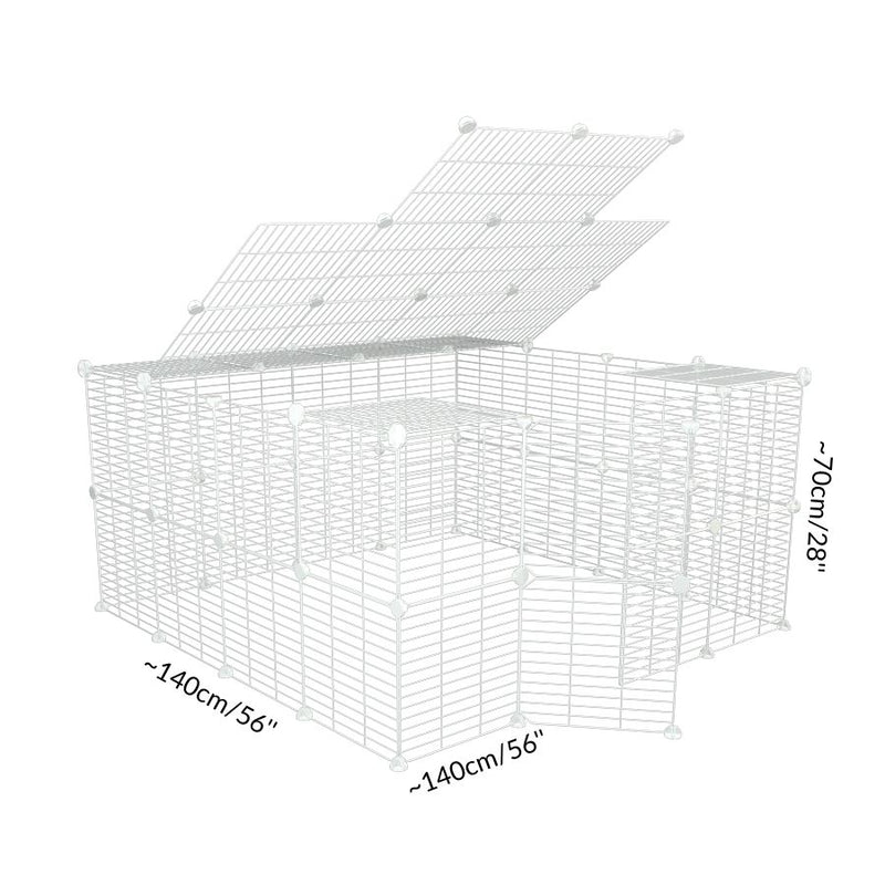 Dimensions of a tall 4x4 outdoor modular run with a top and baby bars safe C&C white C and C grids for guinea pigs or Rabbits by brand kavee 