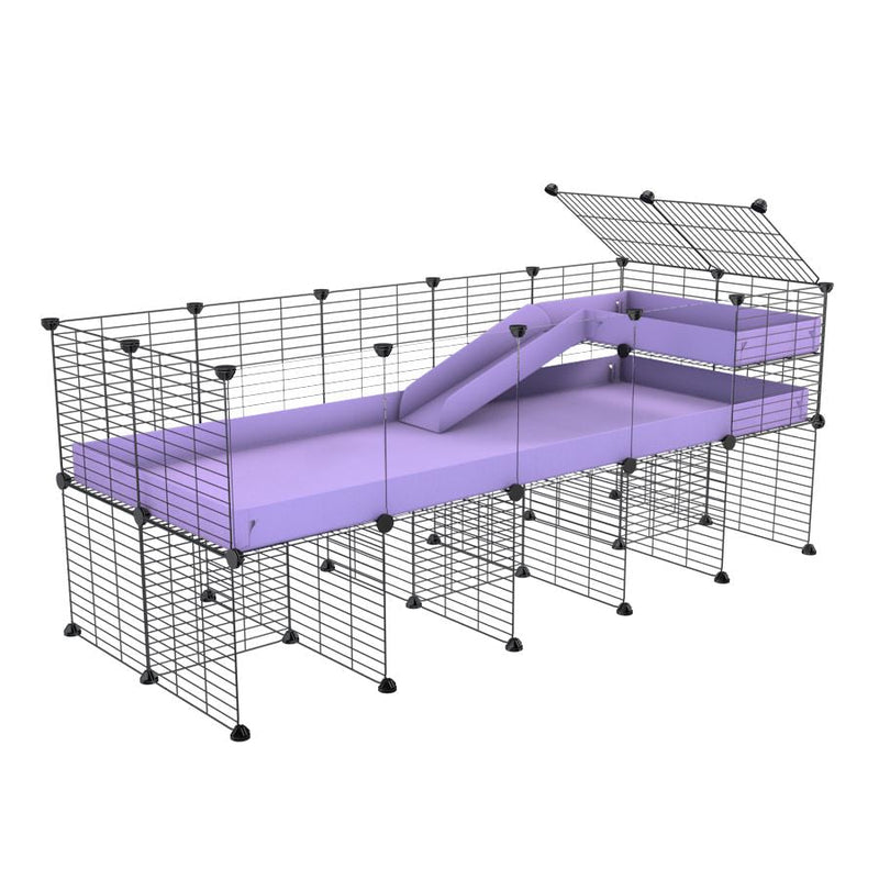 a 5x2 CC guinea pig cage with clear transparent plexiglass acrylic panels  with stand loft ramp small mesh grids purple lilac pastel corroplast by brand kavee