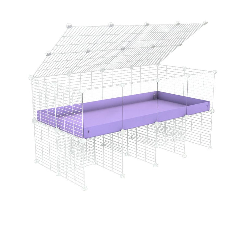 a 4x2 C&C cage with clear transparent perspex acrylic windows  for guinea pigs with a stand and a top purple lilac pastel plastic safe white C and C grids by kavee